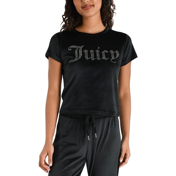 Juicy Couture Velour Rhinestone Spell Out Tee Black Large - Picture 5 of 14